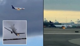 بسبب اصطدامها بطائر.. شاهد لحظة هبوط اضطراري لطائرة بعد اشتعال النار بمحرّكها