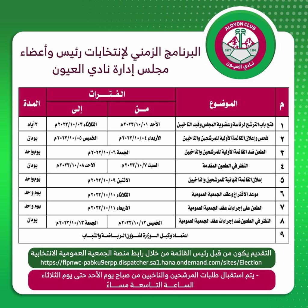 للمرة الثانية.. فتح باب الترشح لانتخاب مجلس إدارة نادي العيون