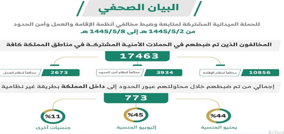 خلال أسبوع.. ضبط 17463 مخالفًا لأنظمة الإقامة والعمل وأمن الحدود في مناطق المملكة