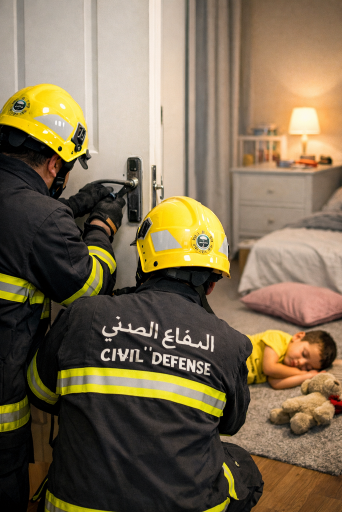 تدخل سريع خلال 5 دقائق فقط.. الدفاع المدني ينقذ طفلًا من موقف خطِر داخل منزله ببقيق